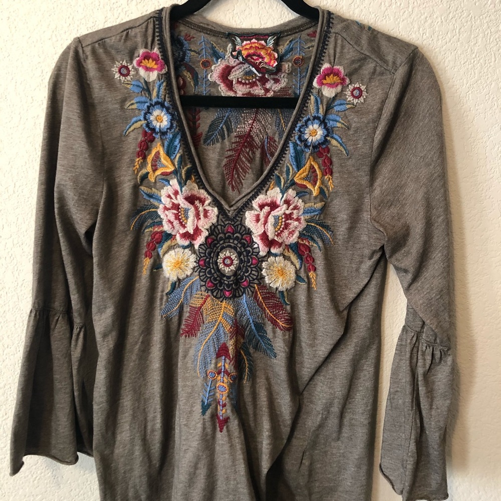Johnny Was Darielle Embroidered Bell sleeve  top